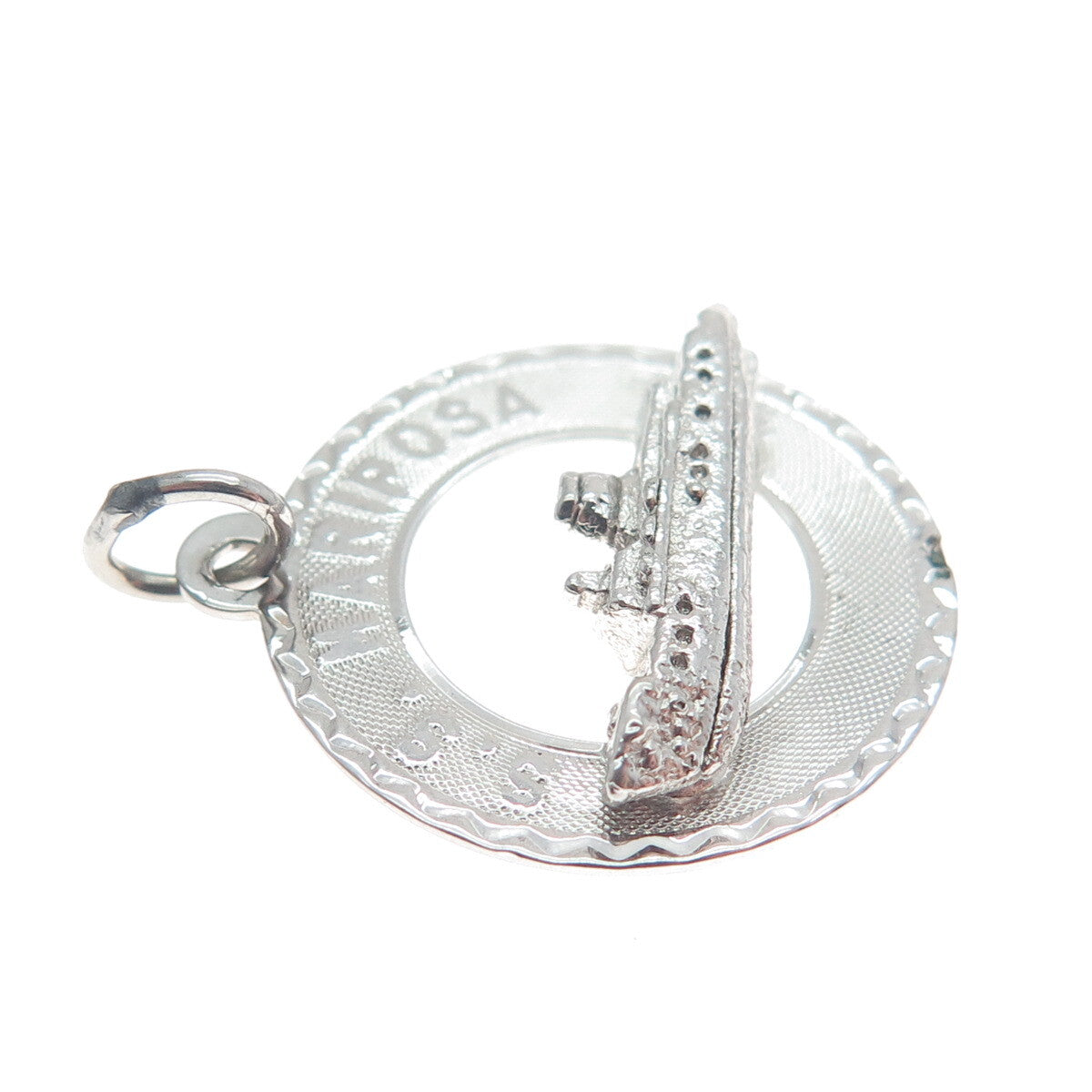 CREA 925 Sterling Silver Antique SS Mariposa Ship Round Charm Pendant