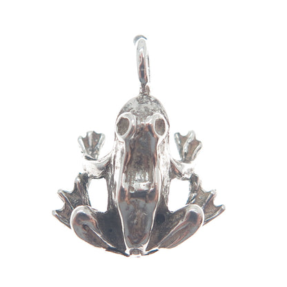 925 Sterling Silver Vintage Frog Good Luck Oxidized Minimalist 3D Charm Pendant