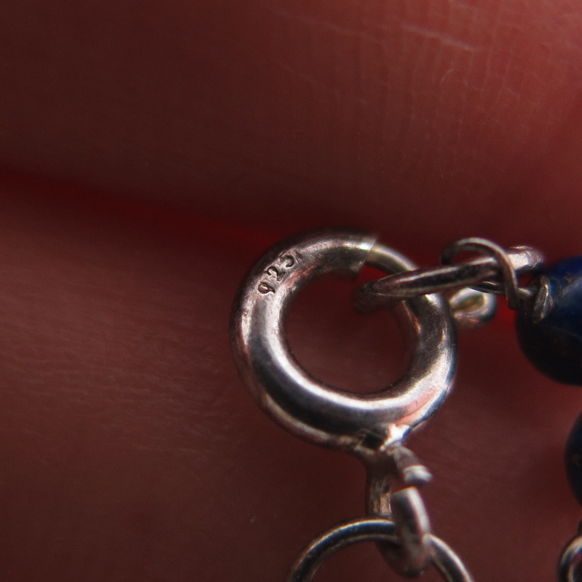 925 Sterling Silver Vintage Real Red Garnet & Lapis Beaded Chain Necklace 18"