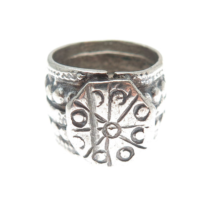 925 Sterling Silver Antique Wheel of Fortune Symbol Oxidized Ring Size 6.5