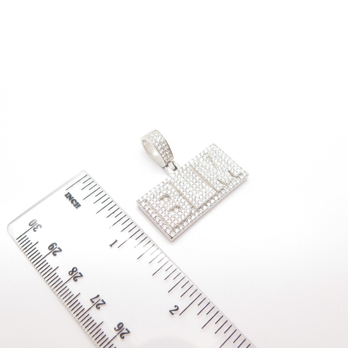 925 Sterling Silver Pave C Z "Bom" Pendant