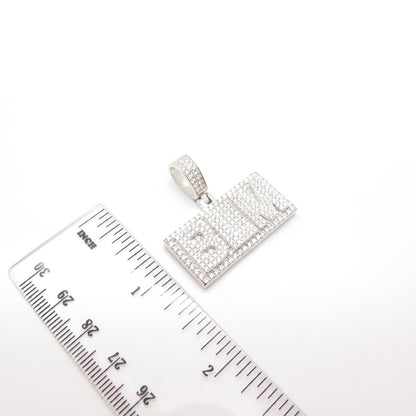 925 Sterling Silver Pave C Z "Bom" Pendant