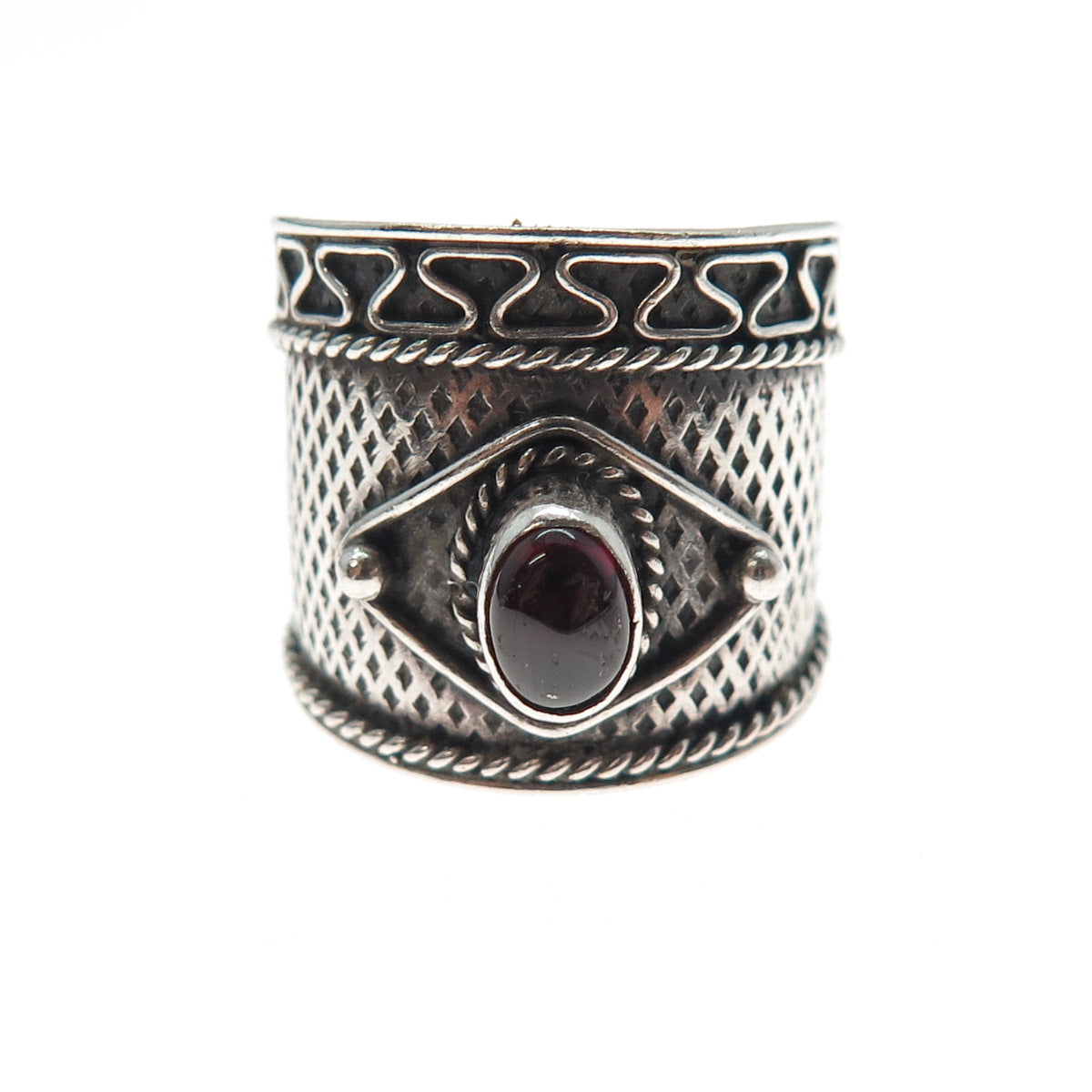 925 Sterling Silver Vintage Real Tourmaline Modernist Oxidized Ring Size 6.75