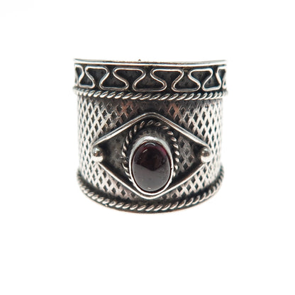 925 Sterling Silver Vintage Real Tourmaline Modernist Oxidized Ring Size 6.75