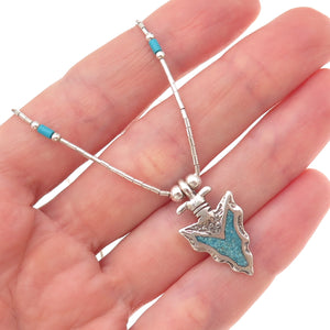Old Pawn Sterling Silver Vintage Turquoise Inlay Arrow Liquid Chain Necklace 18"