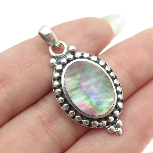 925 Sterling Silver Vintage Real Abalone Shell Beaded Pendant