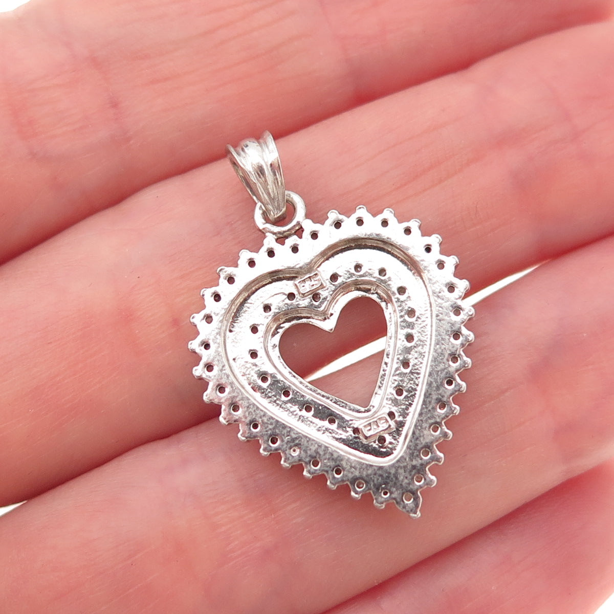 925 Sterling Silver Real Round-Cut Diamond Heart Charm Pendant