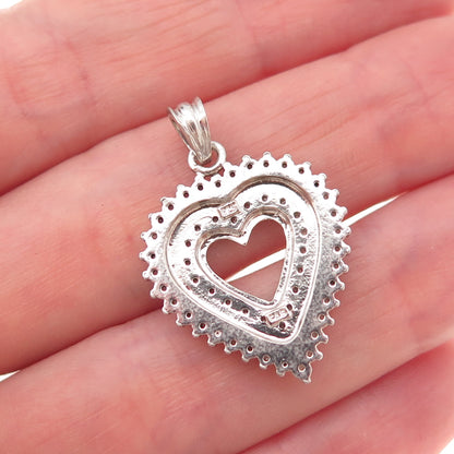 925 Sterling Silver Real Round-Cut Diamond Heart Charm Pendant