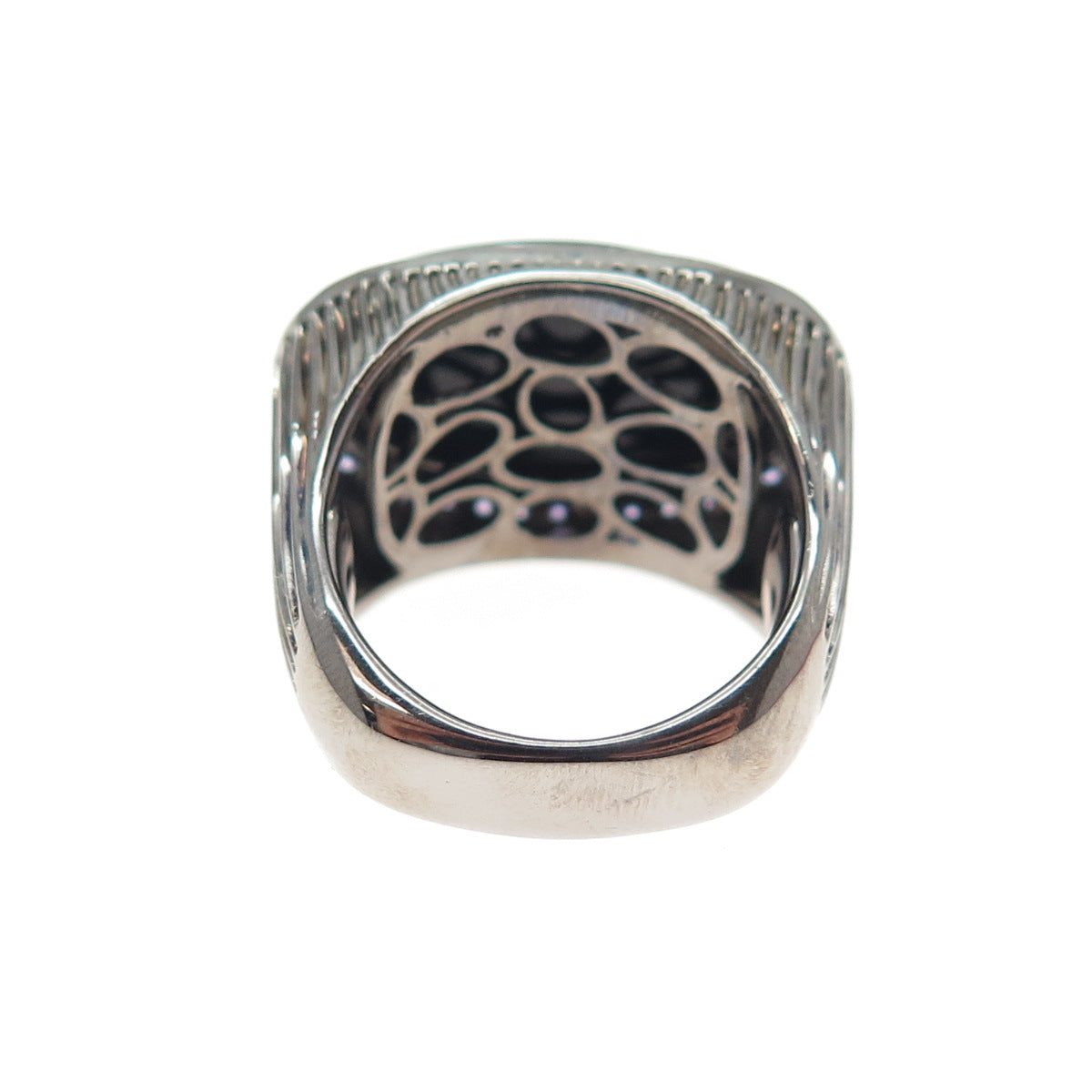 ARZY 925 Sterling Silver Black Rhodium Real Onyx & Purple C Z Ring Size 7.75