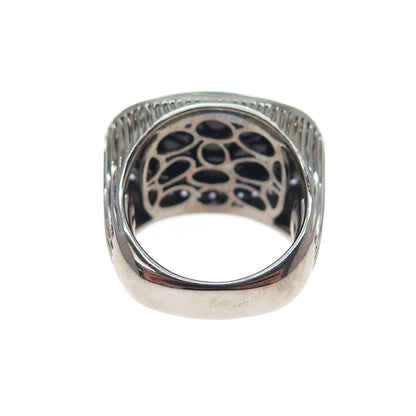 ARZY 925 Sterling Silver Black Rhodium Real Onyx & Purple C Z Ring Size 7.75