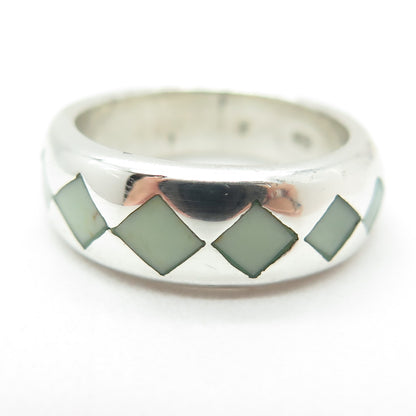 925 Sterling Silver Vintage Real Turquoise Gemstone Checkered Ring Size 5.75