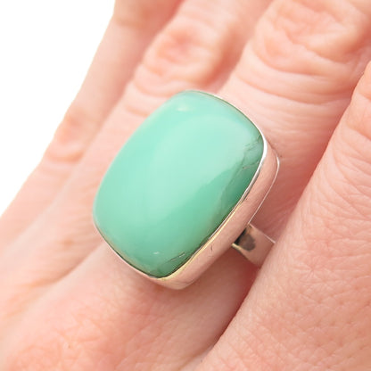 925 Sterling Silver Vintage Real Cabochon Chrysoprase Ring Size 7.75