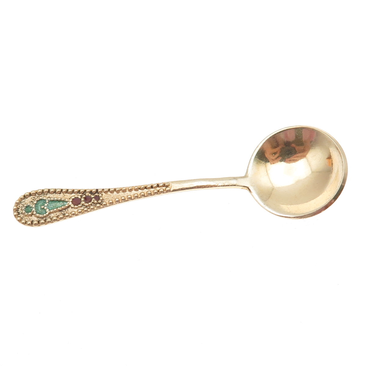 875 Silver Gold Plated Vintage European Enamel Salt & Spices Spoon