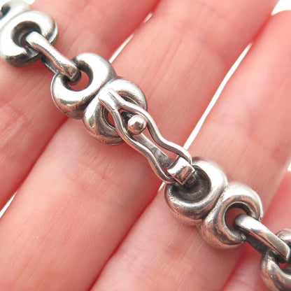 925 Sterling Silver Vintage Mexico Modernist Anchor Link Oxidized Bracelet 7"