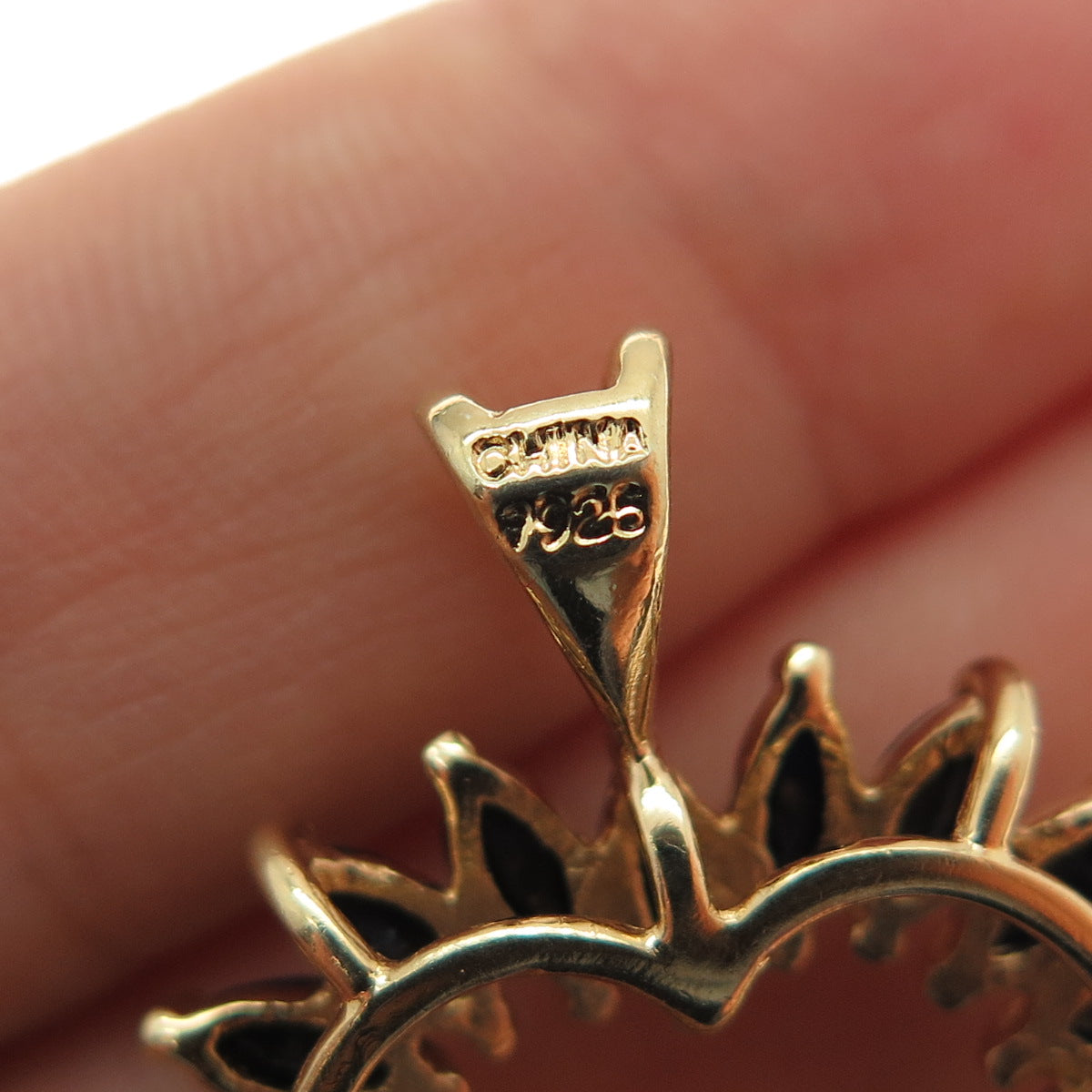 925 Sterling Silver Gold Plated Real Marquise-Cut Sapphire Heart Charm Pendant