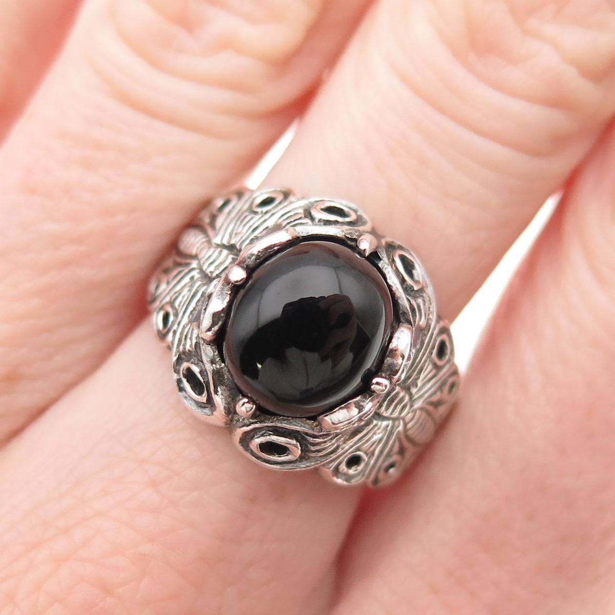 Chapal Zenray 925 Sterling Silver Vintage Real Black Onyx Butterfly Ring Size 9