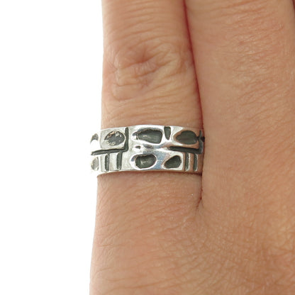 925 Sterling Silver Vintage Tribal Cave Band Ring Size 6.25