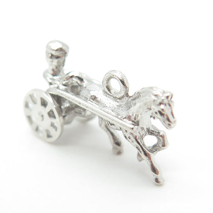 925 Sterling Silver Antique Art Deco Horse Carriage 3D Pendant