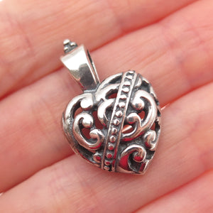 925 Sterling Silver Vintage Mexico Ornate Heart Oxidized Charm Pendant