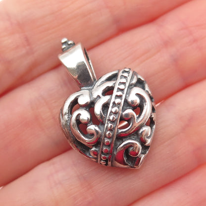 925 Sterling Silver Vintage Mexico Ornate Heart Oxidized Charm Pendant
