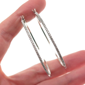 Sun 925 Sterling Silver Real Round-Cut Diamond Hoop Earrings