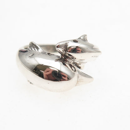 925 Sterling Silver Vintage Mom & Child Dolphin Oxidized Ring Size 5.75