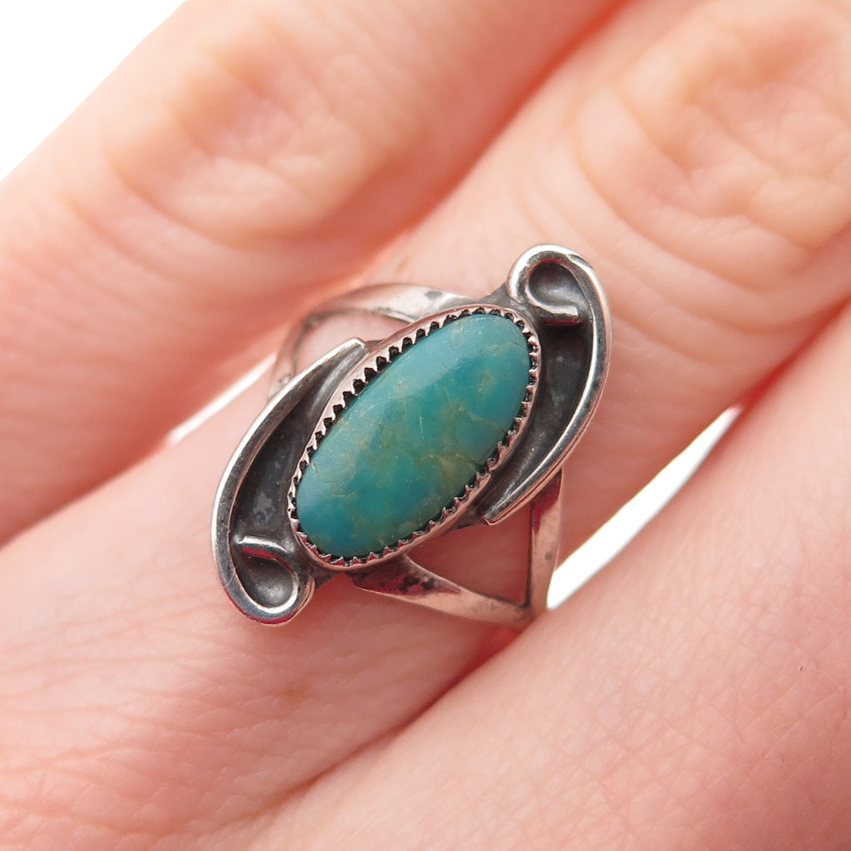 Old Pawn Sterling Silver Vintage Southwestern Kingman Turquoise Ring Size 4.75