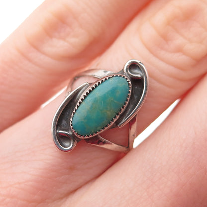 Old Pawn Sterling Silver Vintage Southwestern Kingman Turquoise Ring Size 4.75