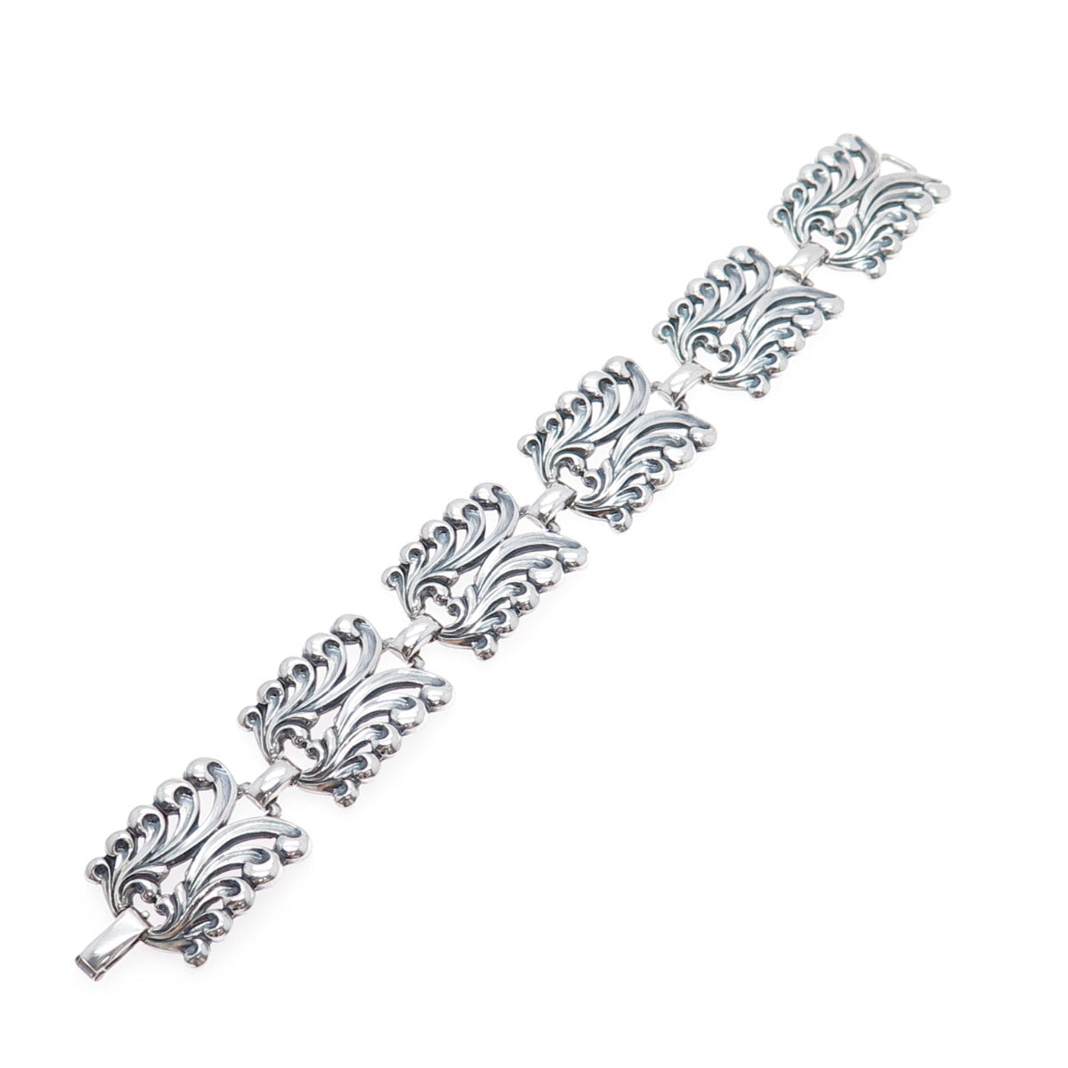 DANECRAFT 925 Sterling Silver Antique Floral Panel Link Oxidized Bracelet 7.75"