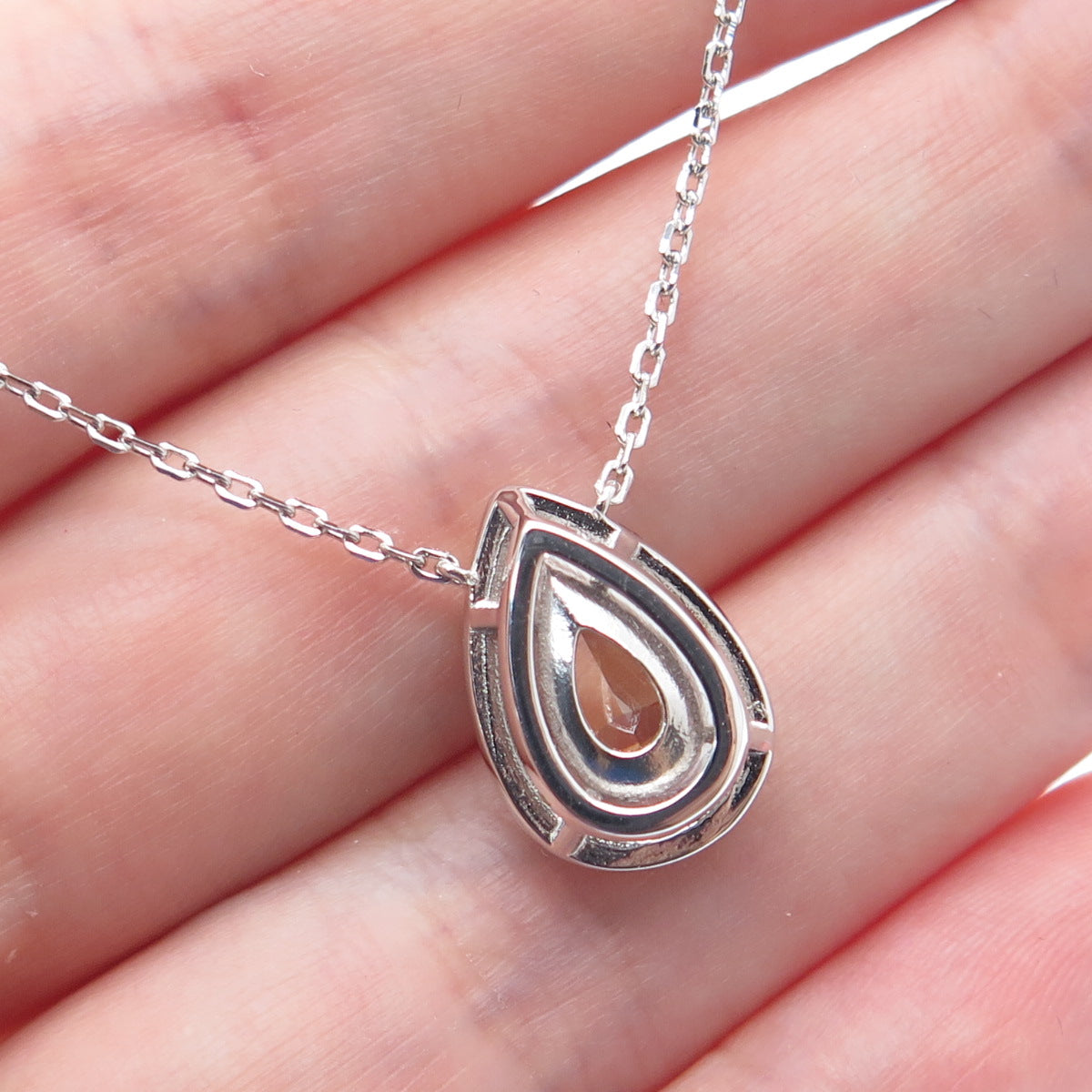 DSMK 925 Sterling Silver White & Canary C Z Teardrop Cable Chain Necklace 16-18"