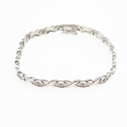 925 Sterling Silver Real Round-Cut Diamond XO Hugs & Kisses Bracelet 7.5"
