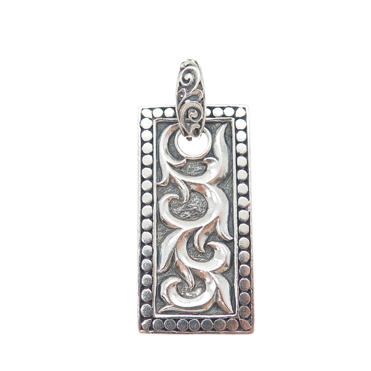 925 Sterling Silver Vintage Floral Oxidized Dotted Charm Pendant