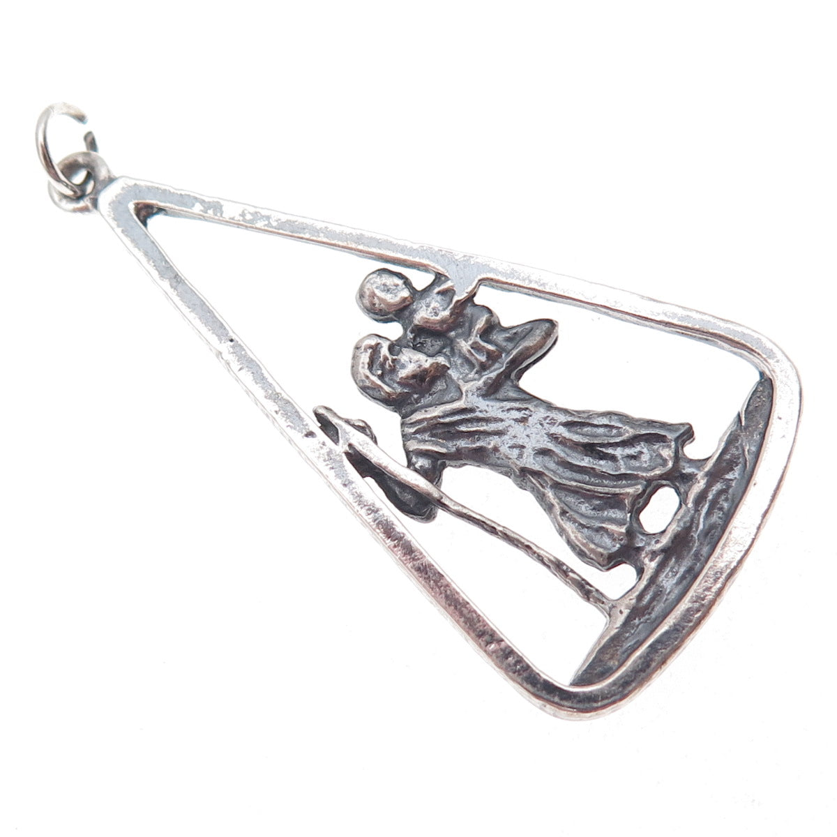 925 Sterling Silver Antique Art Deco St. Christopher Oxidized Charm Pendant