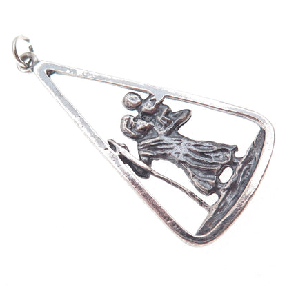925 Sterling Silver Antique Art Deco St. Christopher Oxidized Charm Pendant