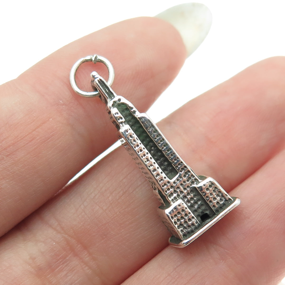 925 Sterling Silver Vintage Empire State Building Minimalist 3D Charm Pendant