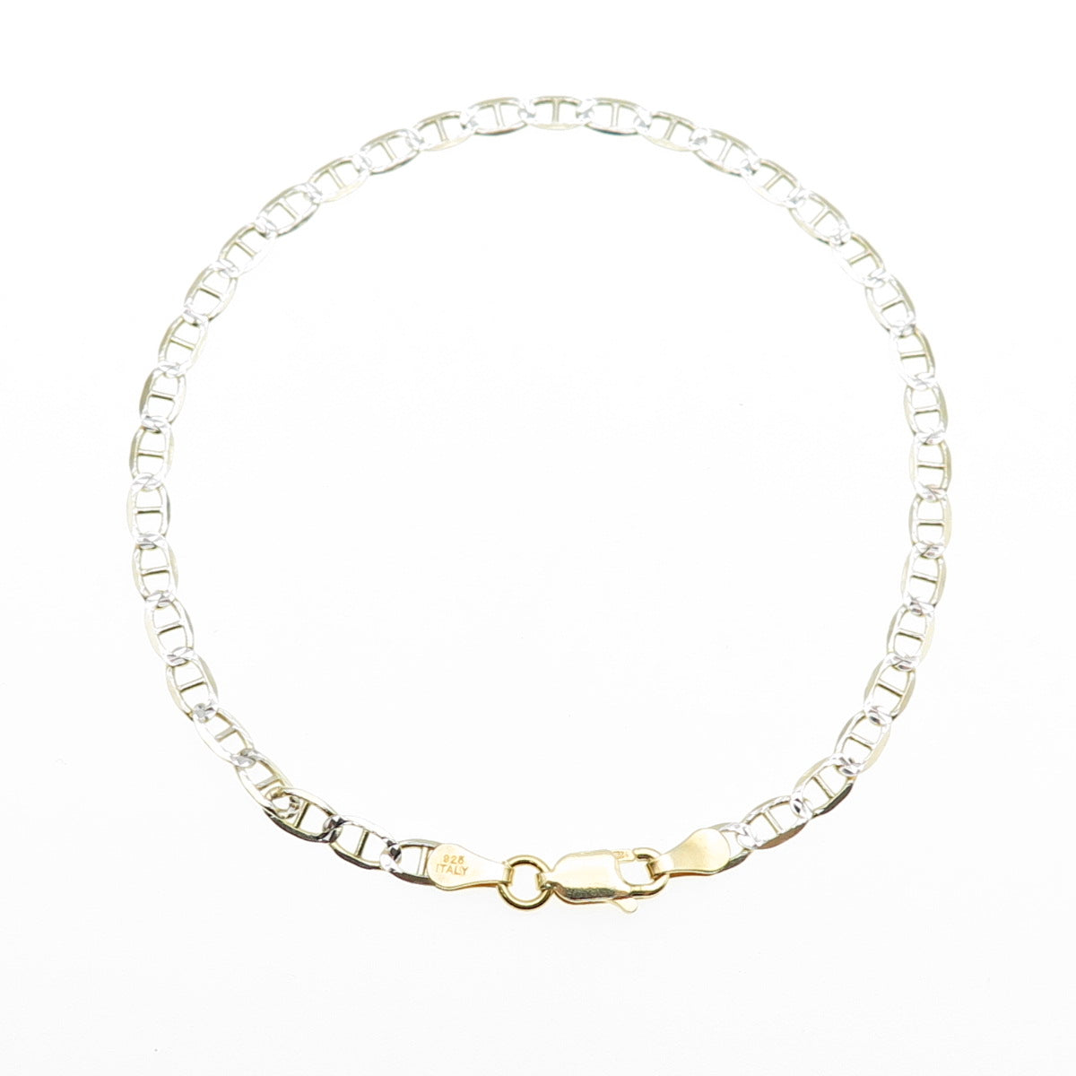 P. LUX 925 Sterling Silver Gold Plated Italy Anchor Mariner Link Bracelet 8"