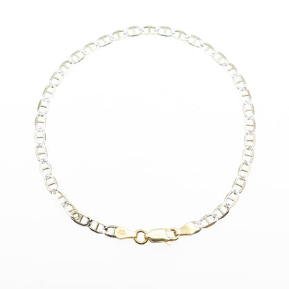 P. LUX 925 Sterling Silver Gold Plated Italy Anchor Mariner Link Bracelet 8"
