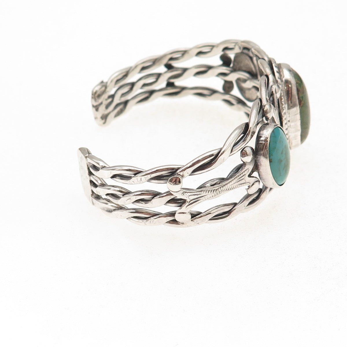 Old Pawn 925 Sterling Silver Vintage Multi-Turquoise Adjustable Bracelet 6.5"