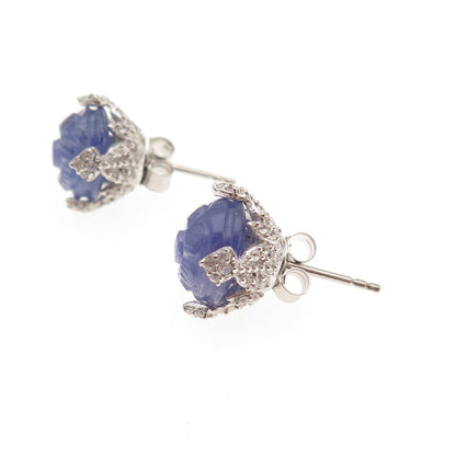 Chuck Clemency 925 Sterling Silver Real Tanzanite & Topaz Floral Stud Earrings
