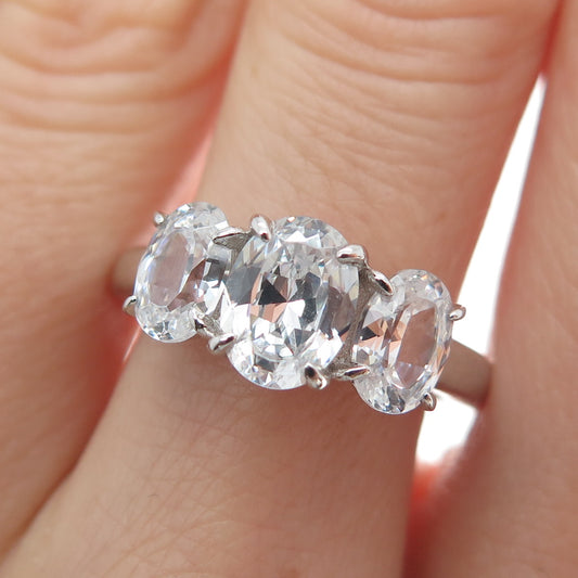 DSMK 925 Sterling Silver Oval-Cut C Z Engagement Ring Size 7.5