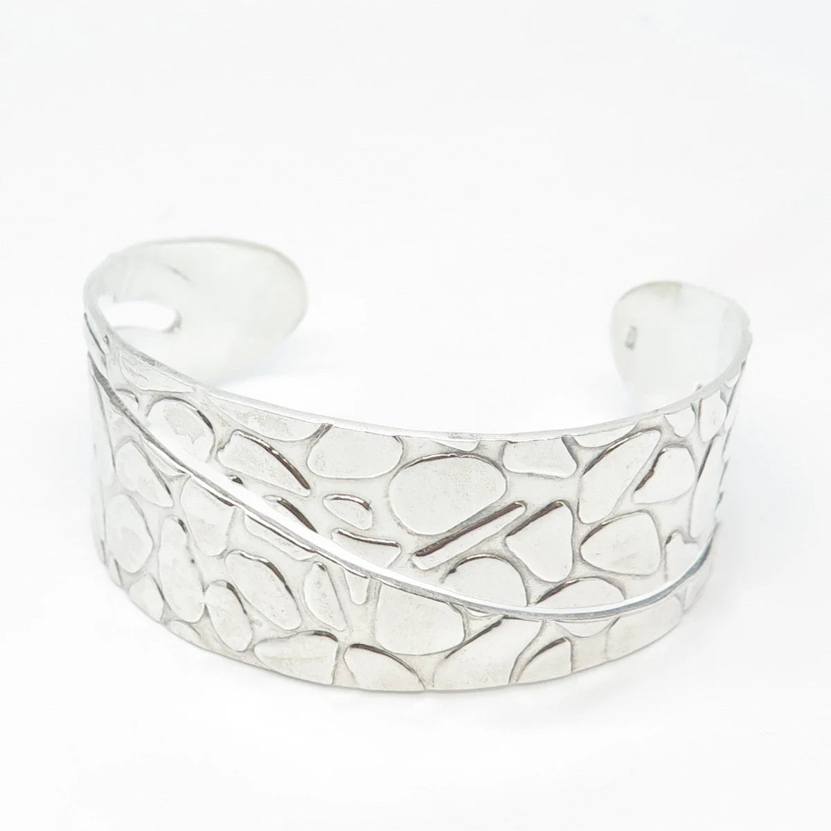 925 Sterling Silver Vintage Pebble Cuff Adjustable Bracelet 7"