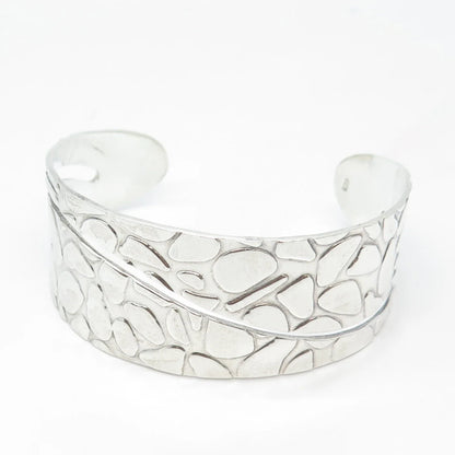 925 Sterling Silver Vintage Pebble Cuff Adjustable Bracelet 7"
