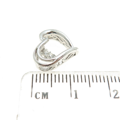 ZEI 925 Sterling Silver Real Round-Cut Diamond Heart Minimalist Slide Pendant