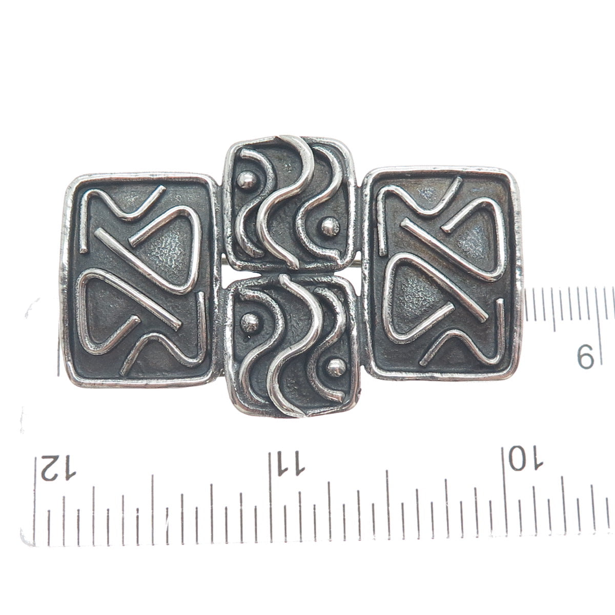 925 Sterling Silver Vintage Modernist Oxidized Pin Brooch