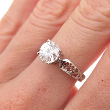 Chapal Zenray 925 Sterling Silver Round-Cut C Z Engagement Ring Size 6.75