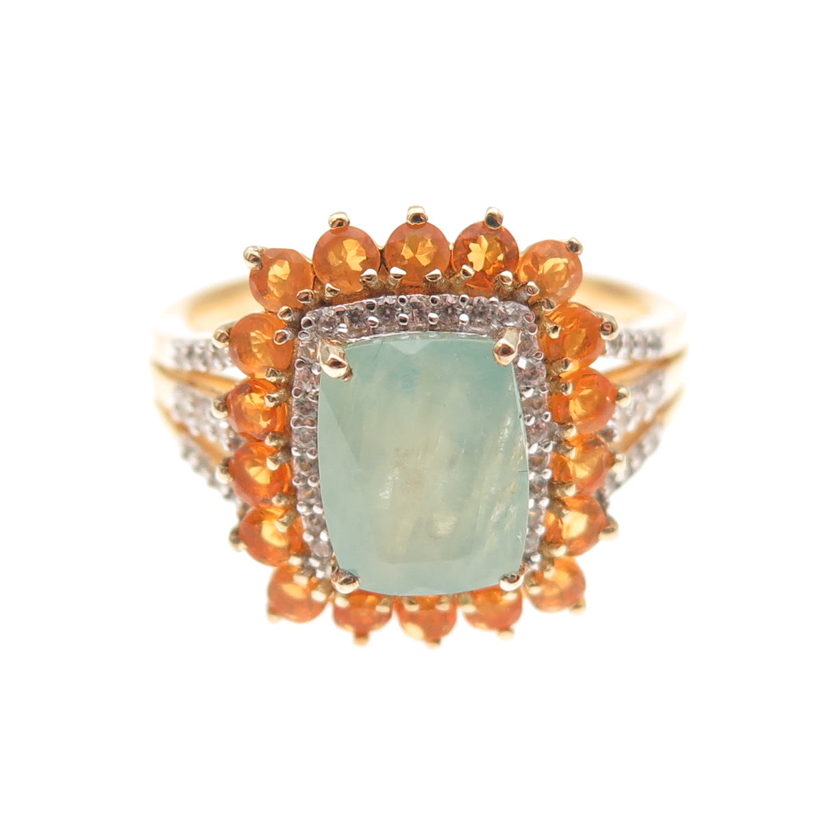 D'Joy Sterling Silver Gold Plated Real Aquamarine Citrine & Topaz Ring Size 8.25
