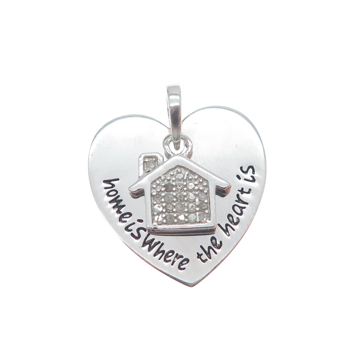 HAN Sterling Silver Real Round-Cut Diamond Home Is Where The Heart Is Pendant