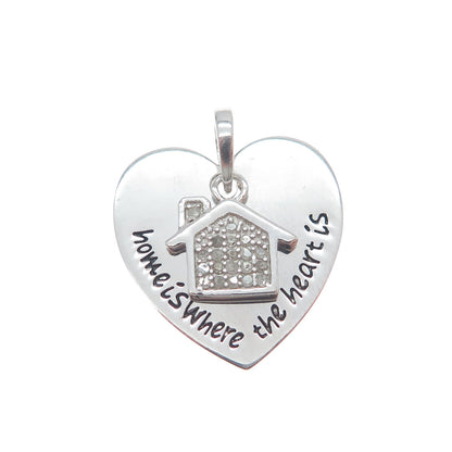 HAN Sterling Silver Real Round-Cut Diamond Home Is Where The Heart Is Pendant
