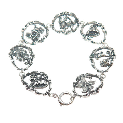 FRANKLIN MINT Sterling 1/20 12K GF Vintage 1982 Flower Panel Link Bracelet 7.25"
