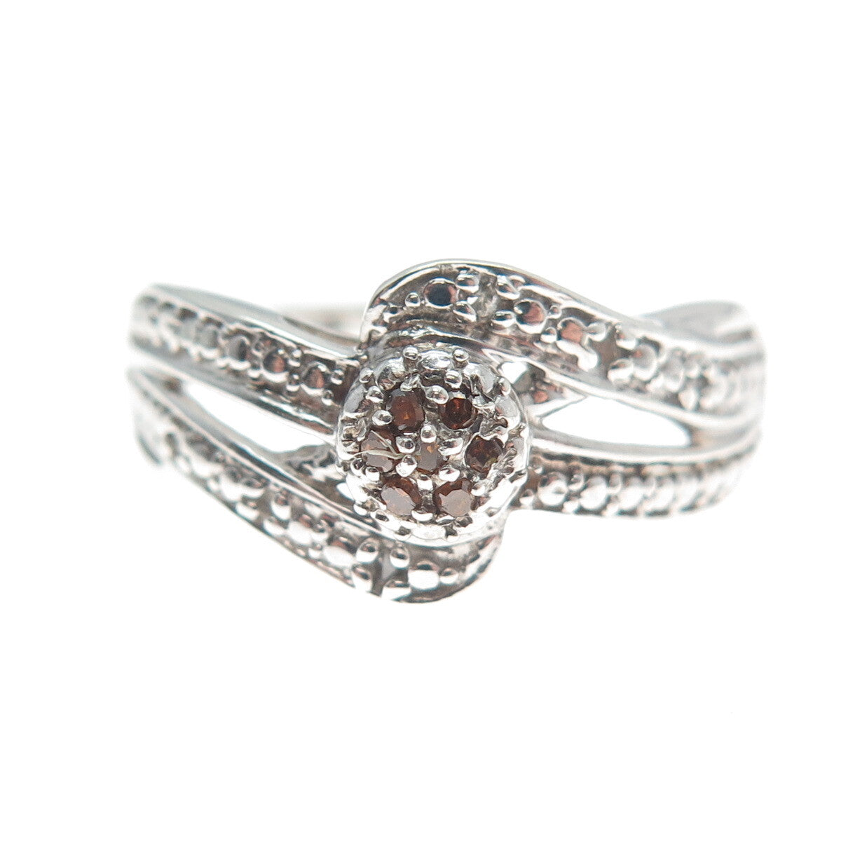 CHUCK CLEMENCY 925 Sterling Silver Real Round-Cut Diamond Ring Size 8.25